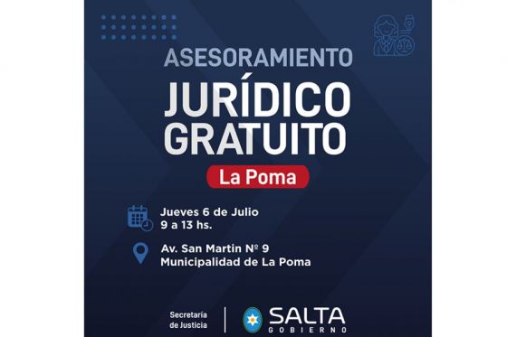 “La Justicia Junto a Vos” brindará asesoramiento jurídico gratuito a vecinos de La Poma