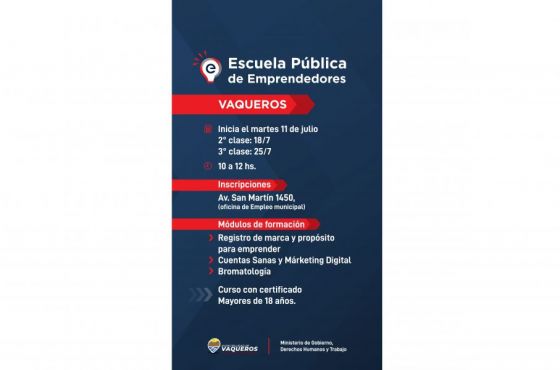Último día para inscribirse en Escuela Pública de Emprendedores en Vaqueros