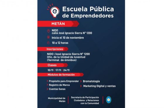 Escuela Pública de Emprendedores: vecinos de El Galpón y Metán ya pueden inscribirse en las formaciones