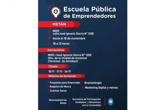 Escuela Pública de Emprendedores para vecinos de El Galpón y Metán